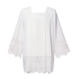 ANDHOM Catholic Premium Clergy Vestment Set Elegant White Surplice with Pleated Lace Details