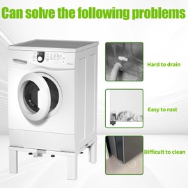 Chinchilla Heavy duty Stainless steel Laundry Pedestal,16" Height Universal Washer and Dryer Pedestals, Adjustable Universal Washing machine stand and Fridge stand(White)