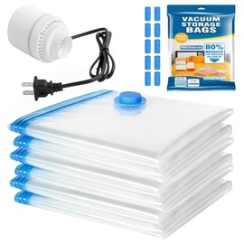 6 Piezas 100x80CM Bolsas de Almacenamiento al Vacío con Bomba Eléctrica, Bolsas de Compresión que Ahorran Espacio, Almacenamiento Reutilizable para...
