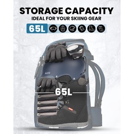 OutdoorMaster Ski Boot Bag, 65L Snowboard Boots Travel Backpack for Helmet, Ski Shoes, Goggles, Gloves, and Accessories, Waterproof Exterior & Bottom