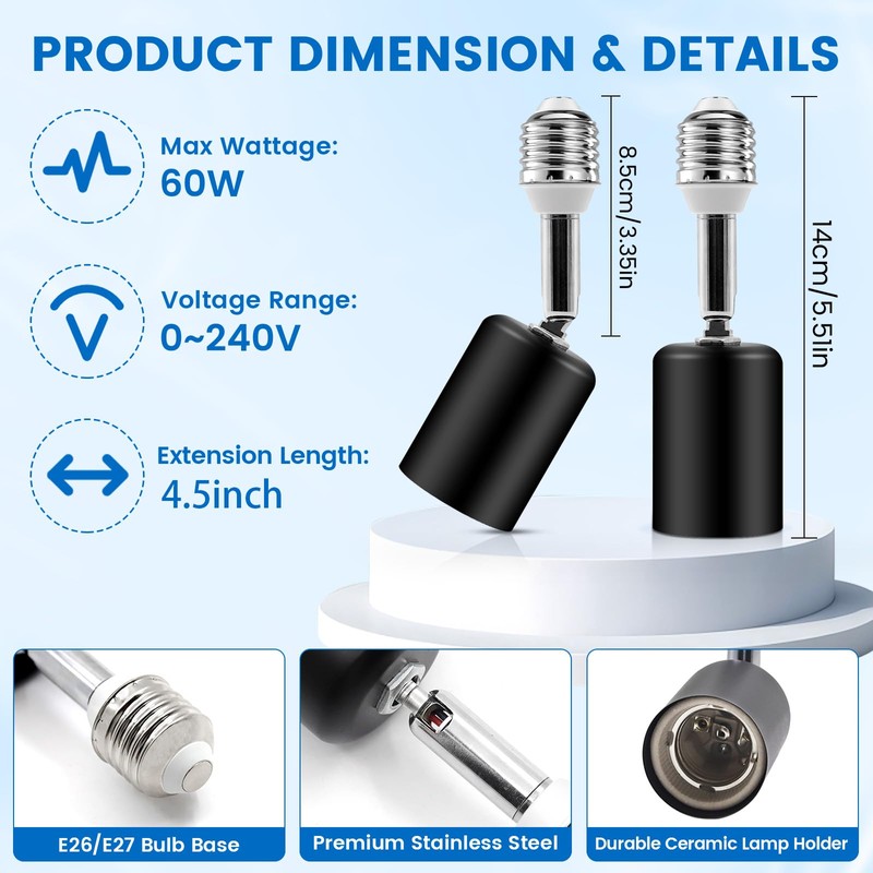 Ceramic Light Bulb Socket Extender, Heat-Resistant E26/E27 Light Socket Adapter