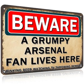 Qylazune Arsenal Gifts for Men Champions Metal Signs Gifts for Boys Plaque Funny A Grumpy Arsenal Fan Lves Here Wall Art Vintage Gift Man Cave living room Bars Sign Decorations Gift 20x30 Cm