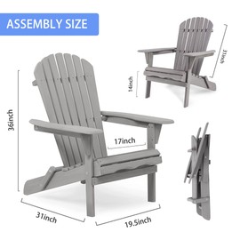 TRODEP Wood Lounge Patio Chair for Garden Outdoor Wooden Folding Adirondack Chair Set of 2 Solid Cedar Wood Lounge Patio Chair for Garden, Lawn, Backyard Gray