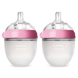 Pack de 2 biberones de silicona de 150 ml, anillo de color rosa