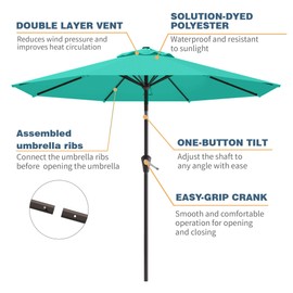 Tobeos 10FT Patio Umbrella, Outdoor Umbrella with Push Button Tilt and Crank, 8 Sturdy Ribs, UV Protection & Waterproof Market Umbrella for Pool, Backyard, Beach,Deck (Cerulean)