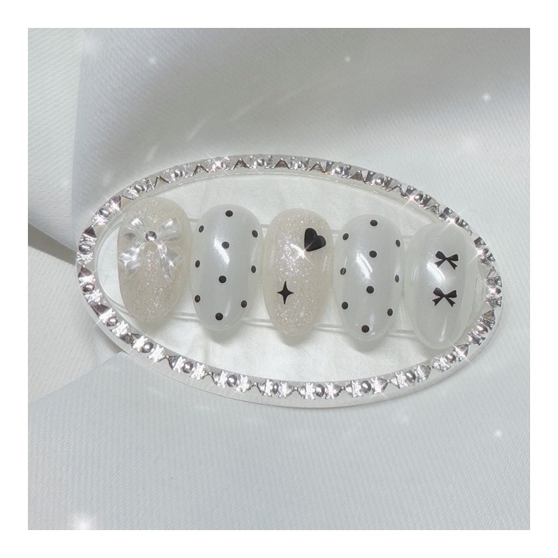 [Handmade Nail Tips] Black Snow Pearl Nail Tips - Almond