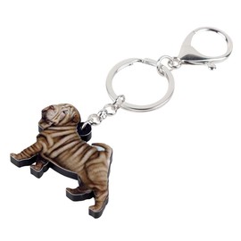 WEVENI Acrylic Shar Pei Dog Key Chains Jewelry For Women Girls Handbag Accessories Charm Gift (Brown)