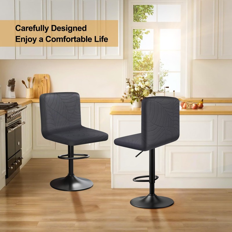 HuaLiSiJi Stretch Bar Stool, Chair Covers, Leaf Pattern, Velvet Bar