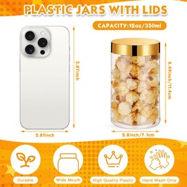 SATINIOR 12 Pack 12 oz Plastic Container Jars with Lids Round Clear Travel Cosmetic Container Slime Jars for Toiletries, Lotion, Cream, Ointments, Makeup, Rhinestone, Samples, Kitchen Storage(Gold)