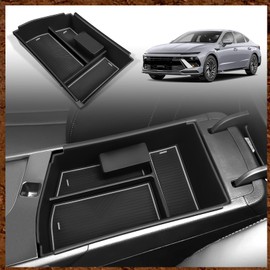 Muslogy Center Console Organizer Compatible with Hyundai Sonata 2024 2025 Accessories Middle Console Storage Box Sunglasses Coin Holder ABS Material with Anti-Slip Mats Interior Divider Tray (Gray)