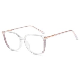 Firmoo Blue Light Filter Glasses, Anti-Glare Women Men Glitter Design Computer Glasses Without Prescription for Screens, UV Blue Filter Protective Glasses Nerd, clear