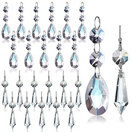 Potchen 24 Pack Chandelier Crystal Replacement Set 38 mm Clear Teardrop Icicle Chandelier Crystals Parts Replacement Crystals for Lamps and Chandeliers Christmas Wedding Home Decor