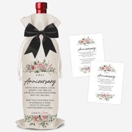 First Anniversary Wine Bag Gifts for Women Men, Anniversary Wedding Gift for Couples, Burlap Drawstring Wine Bottle Gift Bags with Black Bow for Christmas Valentine Wedding Birthday-B01