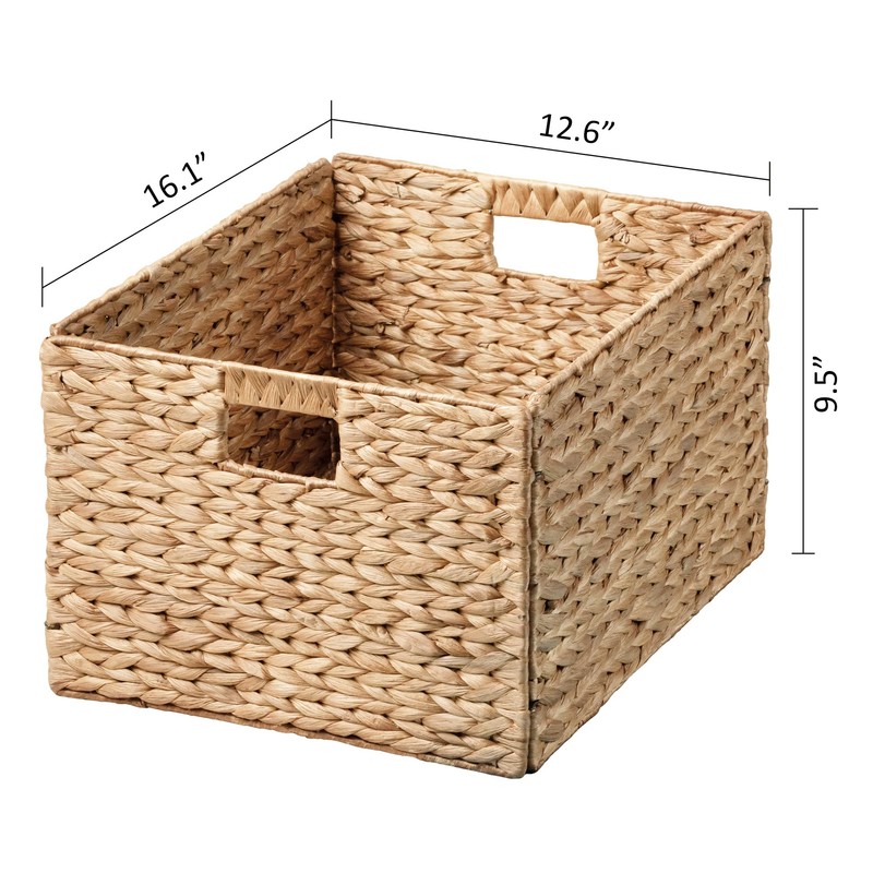 eHemco Extra Large Woven Hyacinth Wicker Storage Baskets with Iron