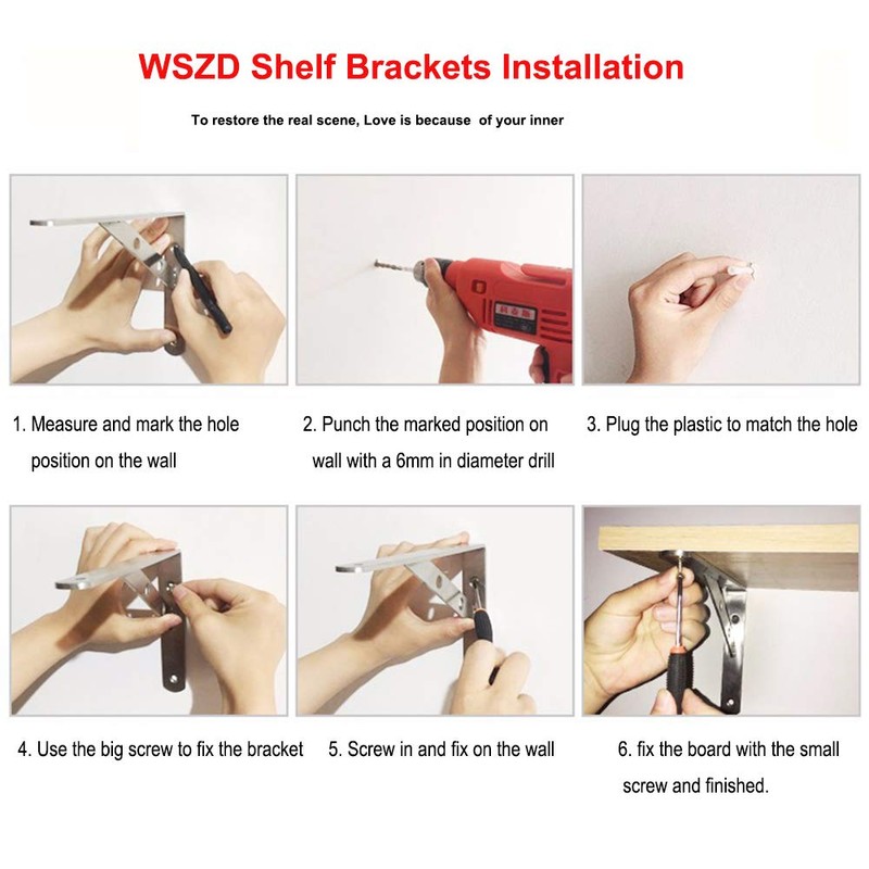 WSZD 8" Heavy Duty Shelf Brackets(200x135mm), 4 Pieces of Stainless