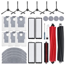 29 PCS Replacement Parts for Roborock S8 MaxV Ultra Robot Vacuum Cleaner Accessories Kit (1 Set Main Brush, 1 Self-Rolling Brush, 4 HEPA Filters, 4 Small Mop, 6 Side Brushes, 4 Mop Pads, 6 Dust Bags