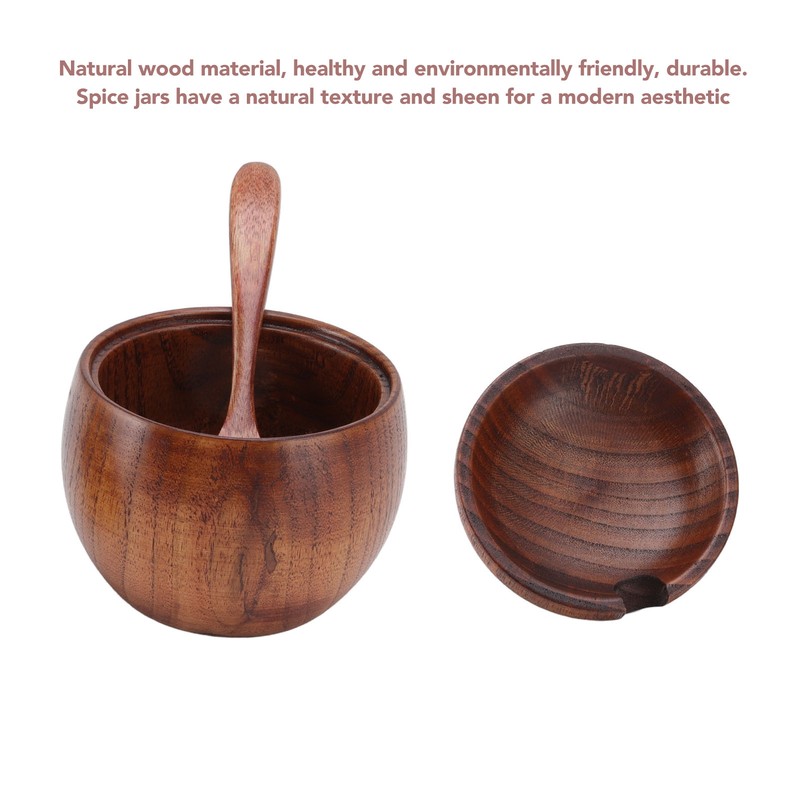 Wood Spice Jar Sugar Bowl Salt Box Seasonings Storage Container