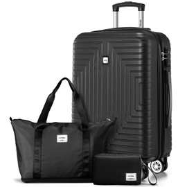 Hoteel Carry On Luggage Sets 3 Piece Suitcases With Wheels，Carry On Luggage 22x14x9 Airline Approved With TSA Lock For Luggage，Lightweight Carry On Suitcase With Expandable Duffle Bag For Travel，Black