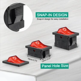 QTEATAK KCD1 On/Off 3-Pin 2-Position Snap 10A/125V, 6A/250V Red LED Boat Rocker Switch-5Pack Pre-Wired