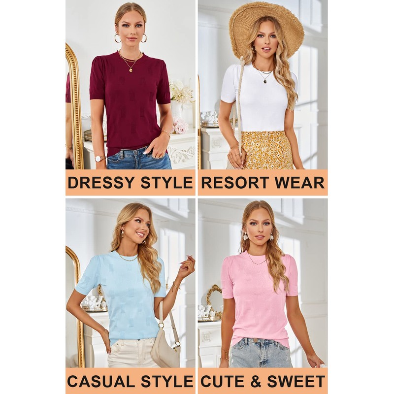 Arach&Cloz Womens Spring Summer Tops 2025 Fashion Short Sleeve Sweaters