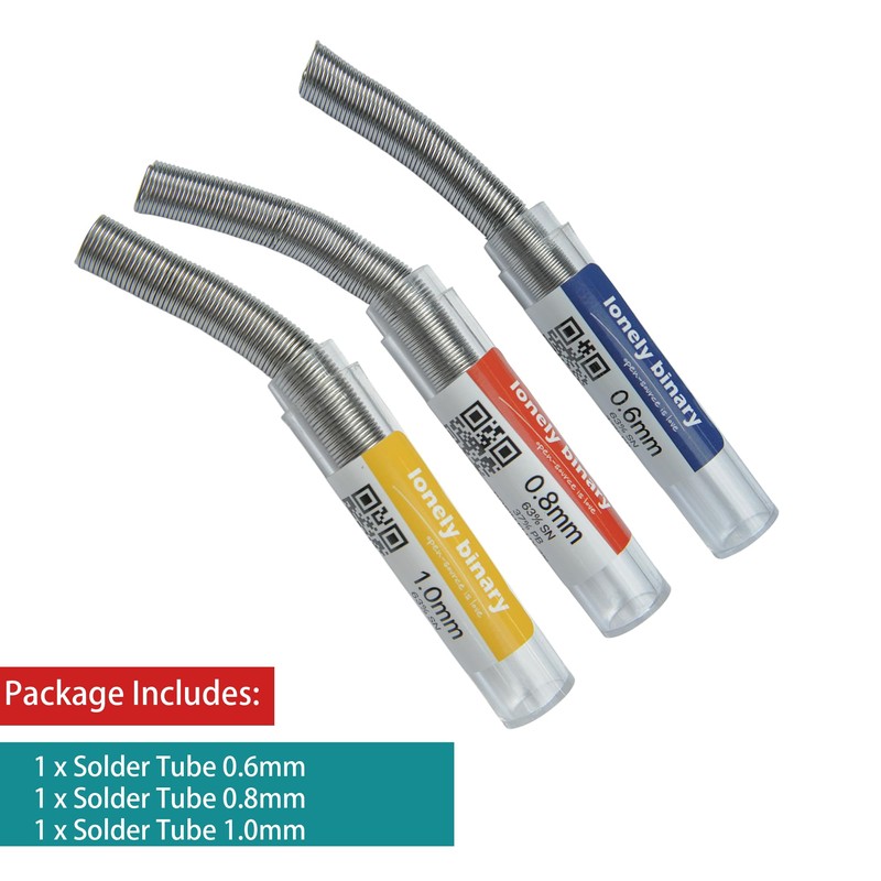 Lonely Binary 3-Pack Rosin Core Solder Wire Tubes – 0.6mm,