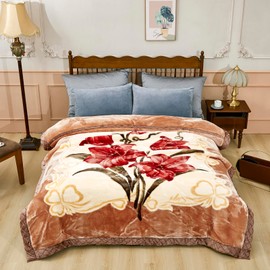 9 lbs Heavy Korean Mink Blanket,Silky Soft and Warm - Korean Style Queen Size 77" x 90", 9LB - 2 Ply Reversible Soft Warm Plush Raschel Blanket.