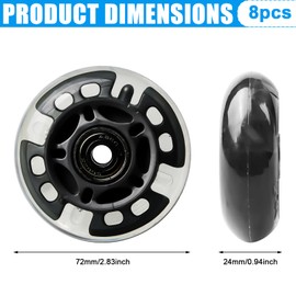 PORFOYO Inline Skate Wheels, Pack of 8 Luminous Roller Skates Wheels 72 mm, Inline Skate Parts Wheels with Ball Bearings, Universal PU Wheels for All Types of Roller Skates (72 mm)