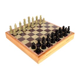 StonKraft Handcarved Chess Board with Wooden Base - Stone Inlaid Work - Chess Game Board Set