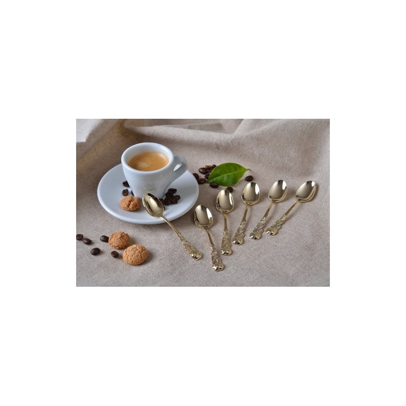 GRAEWE Espresso Spoons Gold Plated with Rose Design 6 Pieces