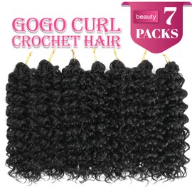 Gogo Curl Crochet Hair 14 Inch 7 Packs Short Curly Crochet Hair for Blcak Women - Beach Curl Crochet Hair - Deep Wave Crochet Hair - Water Wave Braids Synthetic Hair Extensions (14 Inch 7 Packs, 1B)
