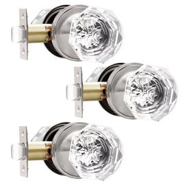 NIZADO Interior Glass Door Knobs 3 Pack, Crystal Door Knobs Satin Nickel, Chrome Diamond Passage Door Knobs for Closet