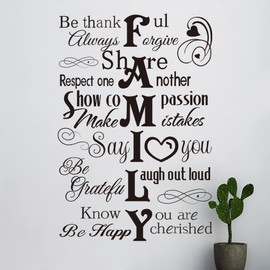 Runtoo Family Saying Wall Art Stickers Inspirational Quotes Wall Decals Living Room Bedroom Home Decor, Black Family Quotes