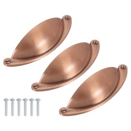 sourcing map Drawer Pulls, 3Pcs 2-1/2" - Zinc Alloy Brushed Cup Pulls with Screws, Cabinet Hardware Handles Dresser Shell Pulls for Bathroom Kitchen (Red Bronze)