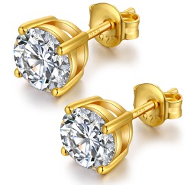 Gold Stud Earrings for Men Women Fake Diamond Earrings Gold Cubic Zirconia Stud Earrings 4mm Gold Earrings Studs for Women Gold Diamond Studs 4mm Gold Studs Hypoallergenic CZ Earrings