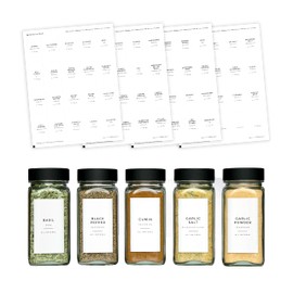 Modern White Spice Labels Stickers Preprinted Waterproof by Paper & Pear - Oil Resistant Kitchen Pantry Labels for Home Improvement - 2.25x1.25 Inches Pantry Stickers - Set of 80 (No Jars)