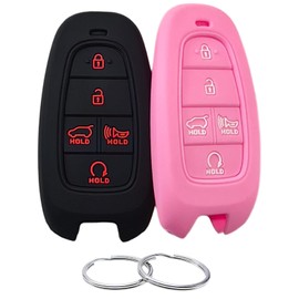 REPROTECTING Silicone Rubber Key Fob Cover Compatible with (5 Buttons) 2019-2023 Hyundai Sonata Sanata Fe Tucson Palisade (Black Pink)