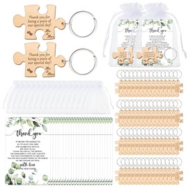 Sintuff Wedding Favors for Guests Bulk Include Rustic Wood Puzzle Keychain Wedding Thank You Cards and Organza Bags for Wedding Party Bridal Shower Souvenir Gift(Natural Wood, 100 Sets)