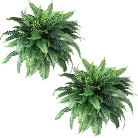 Jutom Artificial Ferns Outdoors Faux Boston Fern Bush 88 Long Silk Branch Large Fake Shrubs for House Office Garden Outdoors Indoor Decor Arrangement, 29.5 Inch(2 Pcs)