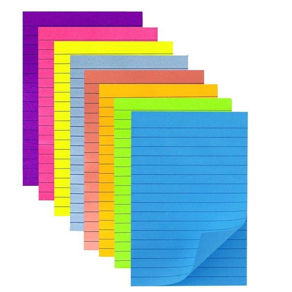 Self Sticky Notes Pad, 8Pcs 400Sheet Lined Sticky Notes, 100mmx150mm