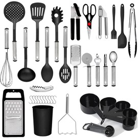 42 PCS Silicone Cooking Utensils Set – Heat Resistant Cooking Utensils with Stainless Steel Handles, Nonstick Silicone Kitchen Tools Set, BPA-Free Kitchen Gadgets for Cooking & Baking