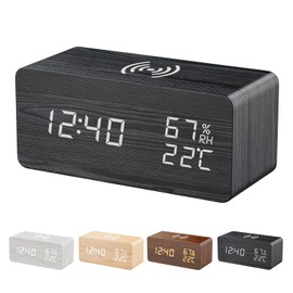 Suokomr Alarm Clock, Digital, Multifunctional, Wood Grain Design, USB Powered, Wooden, Temperature and Hygrometer, Tabletop, 3 Alarms Clock, Calendar, Power Saving Mode, Memory Function, For Kids
