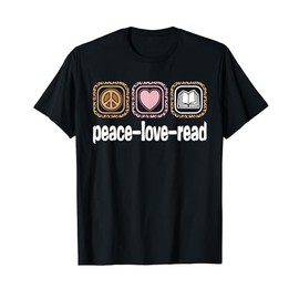 Peace Love Read Leopard Print Women Girls Kids Book Reading T-Shirt