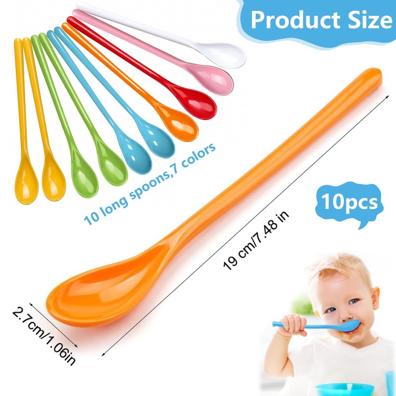 Plastic Spoons, 10 Pcs Reusable Long Handled Teaspoons Ice Cream