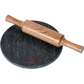 IBLAY Green Marble Chakla with Wooden Belan/Rolling Pin Board/Roti Maker/Chakla Belan/Chapati Maker for Kitchen | Full Finished Marble Roti Maker (10in)