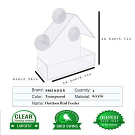 RMENOOR Window Bird Feeder for Birds, Acrylic Transparent Bird Feeder with 3 Suction Cups, Bird Feeder for Small to Medium Birds