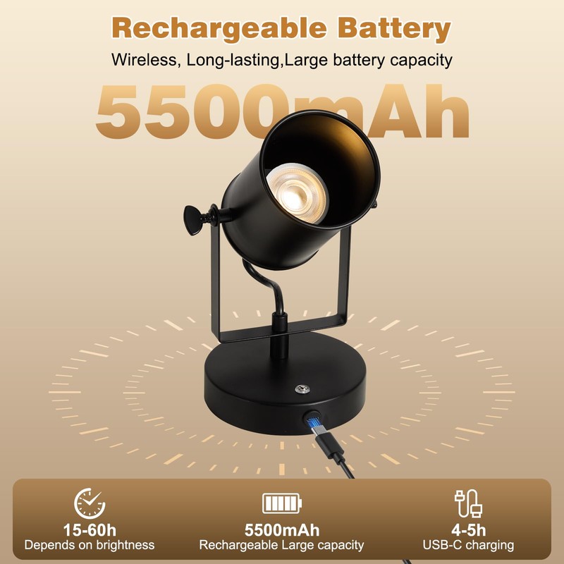 Vitnucrol Rechargeable Spot Lights Indoor with Remote, 5500mAh Battery Operated