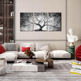 CIRABKY Tree Wall Pictures for Living Room - Black and White Wall Art for Office Decor - Modern 3 Piece Wall Art for Bedroom Size 24" x 36"