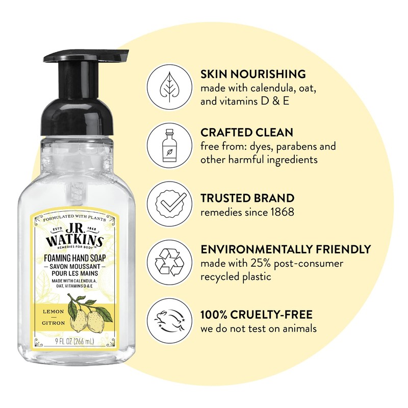 J.R. Watkins Foaming Hand Soap with Pump Dispenser, Moisturizing Foam