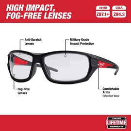 Milwaukee Performance Safety Glasses Clear Lens Anti Fog 4932471883, Black, One Size