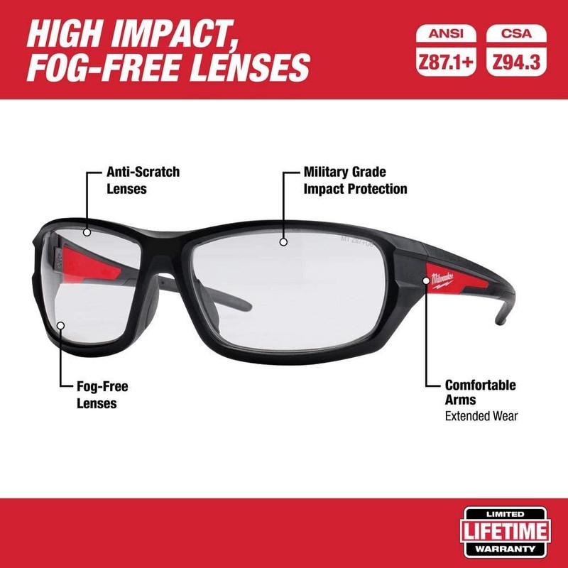 Milwaukee Performance Safety Glasses Clear Lens Anti Fog 4932471883, Black,